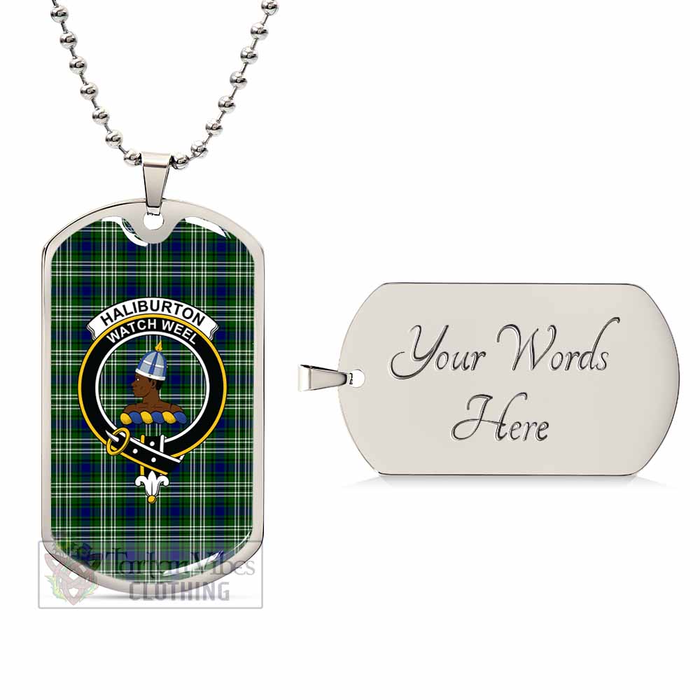 Haliburton Tartan Dog Tag Necklace with Family Crest Silver Yes - Tartan Vibes Clothing