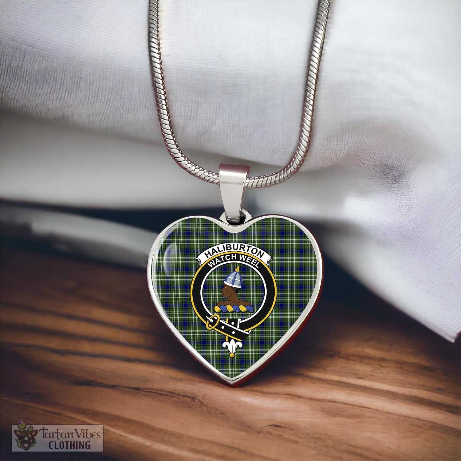 Haliburton Tartan Heart Necklace with Family Crest - Tartan Vibes Clothing