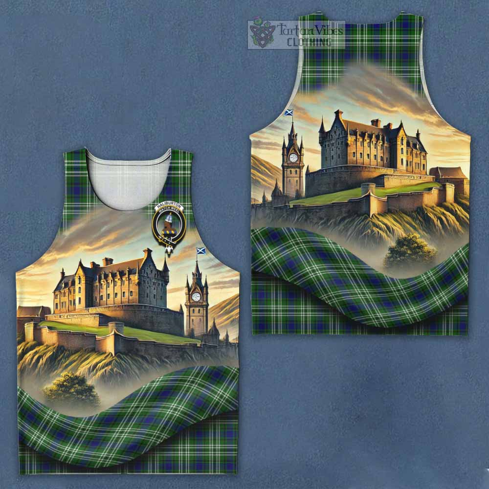 Haliburton Tartan Family Crest Men's Tank Top with Scottish Ancient Castle Style - Tartan Vibes Clothing