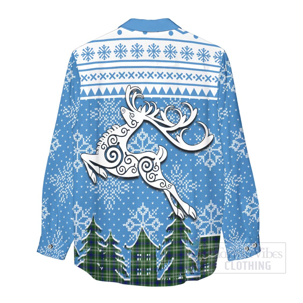 Haliburton Clan Christmas Women's Casual Shirt Celtic Reindeer Style - Tartan Vibes Clothing