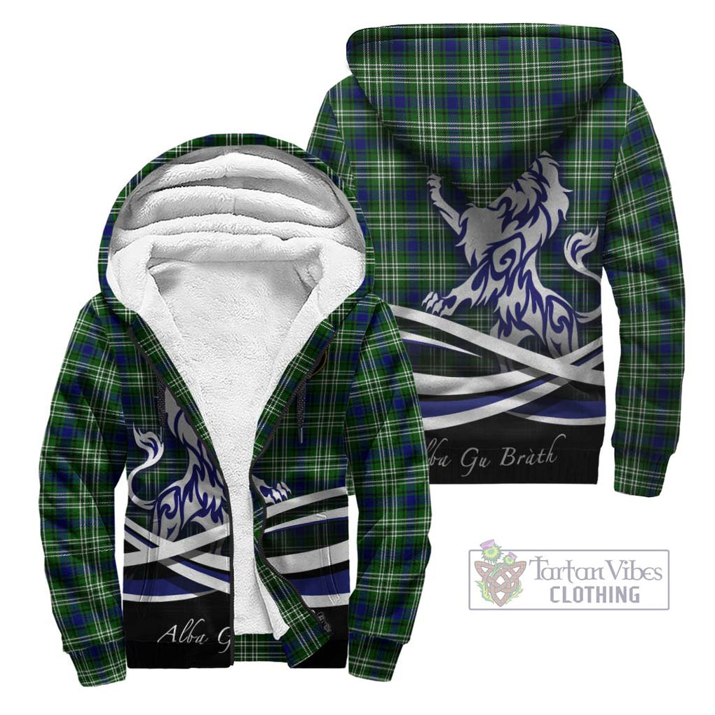 Haliburton Tartan Sherpa Hoodie with Alba Gu Brath Regal Lion Emblem Unisex - Tartan Vibes Clothing