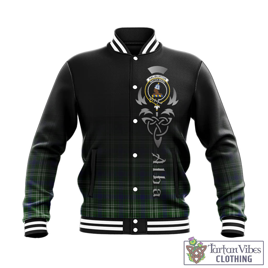 Haliburton Tartan Baseball Jacket Featuring Alba Gu Brath Family Crest Celtic Inspired - Tartan Vibes Clothing