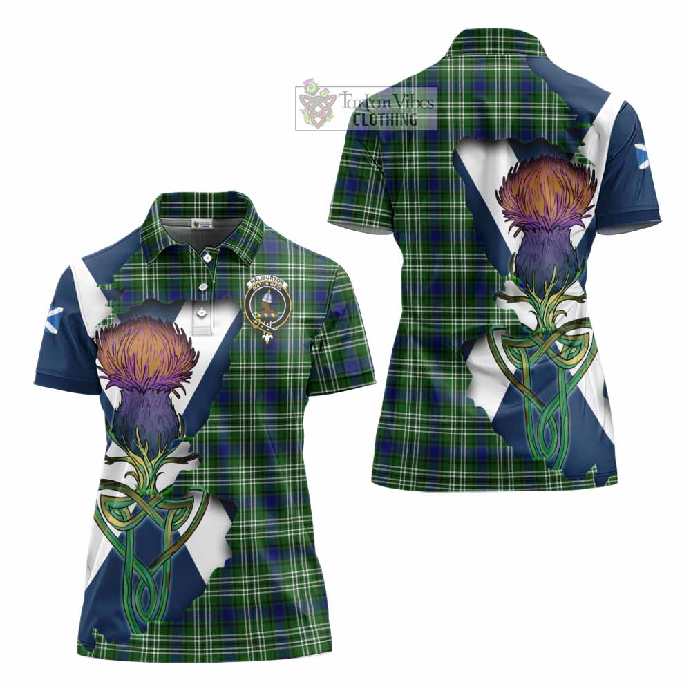 Haliburton Tartan Family Crest Women's Polo Shirt Scottish Thistle Celtic Inspired - Tartan Vibes Clothing