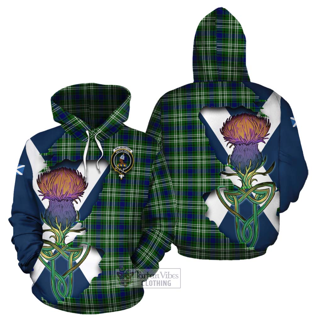 Haliburton Tartan Family Crest Cotton Hoodie Scottish Thistle Celtic Inspired - Tartan Vibes Clothing