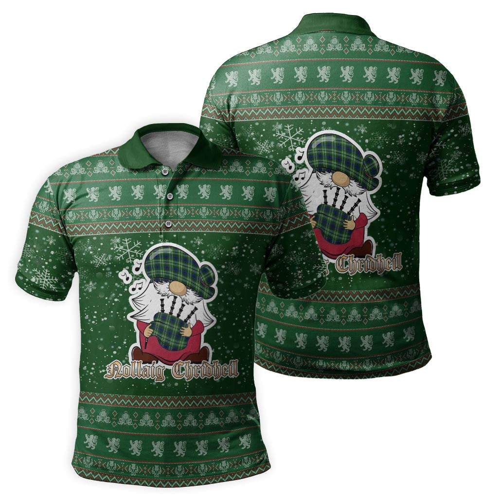 Haliburton Clan Christmas Family Polo Shirt with Funny Gnome Playing Bagpipes - Tartanvibesclothing