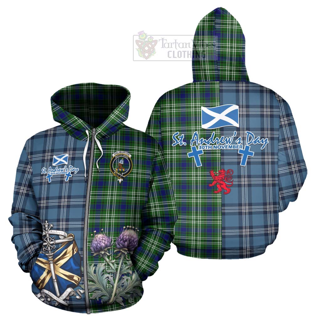 Haliburton Tartan Hoodie Happy St. Andrew's Day Half Tartan Style - Tartan Vibes Clothing