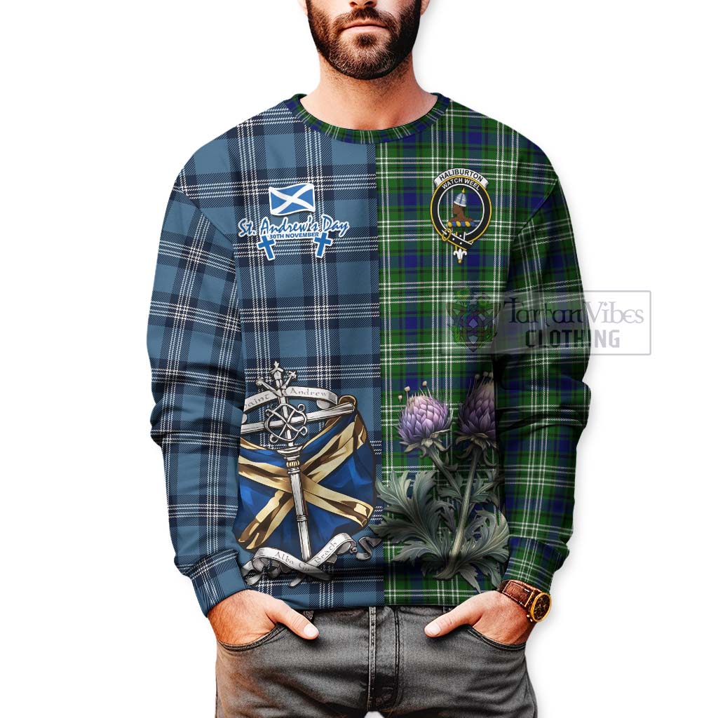 Haliburton Tartan Sweatshirt Happy St. Andrew's Day Half Tartan Style - Tartan Vibes Clothing