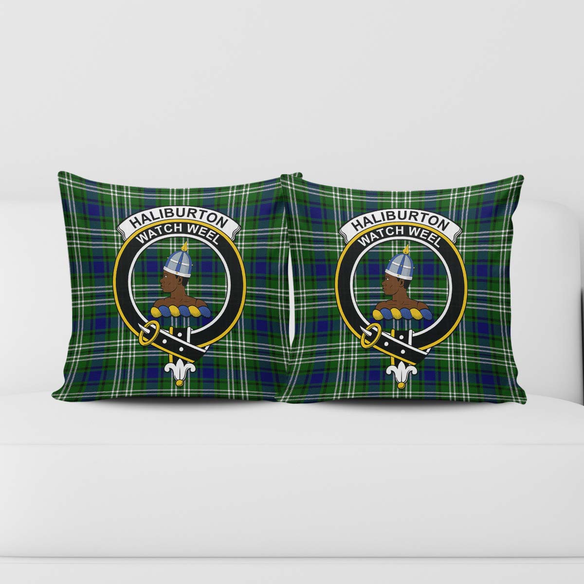 Haliburton Tartan Pillow Cover with Family Crest - Tartan Vibes Clothing