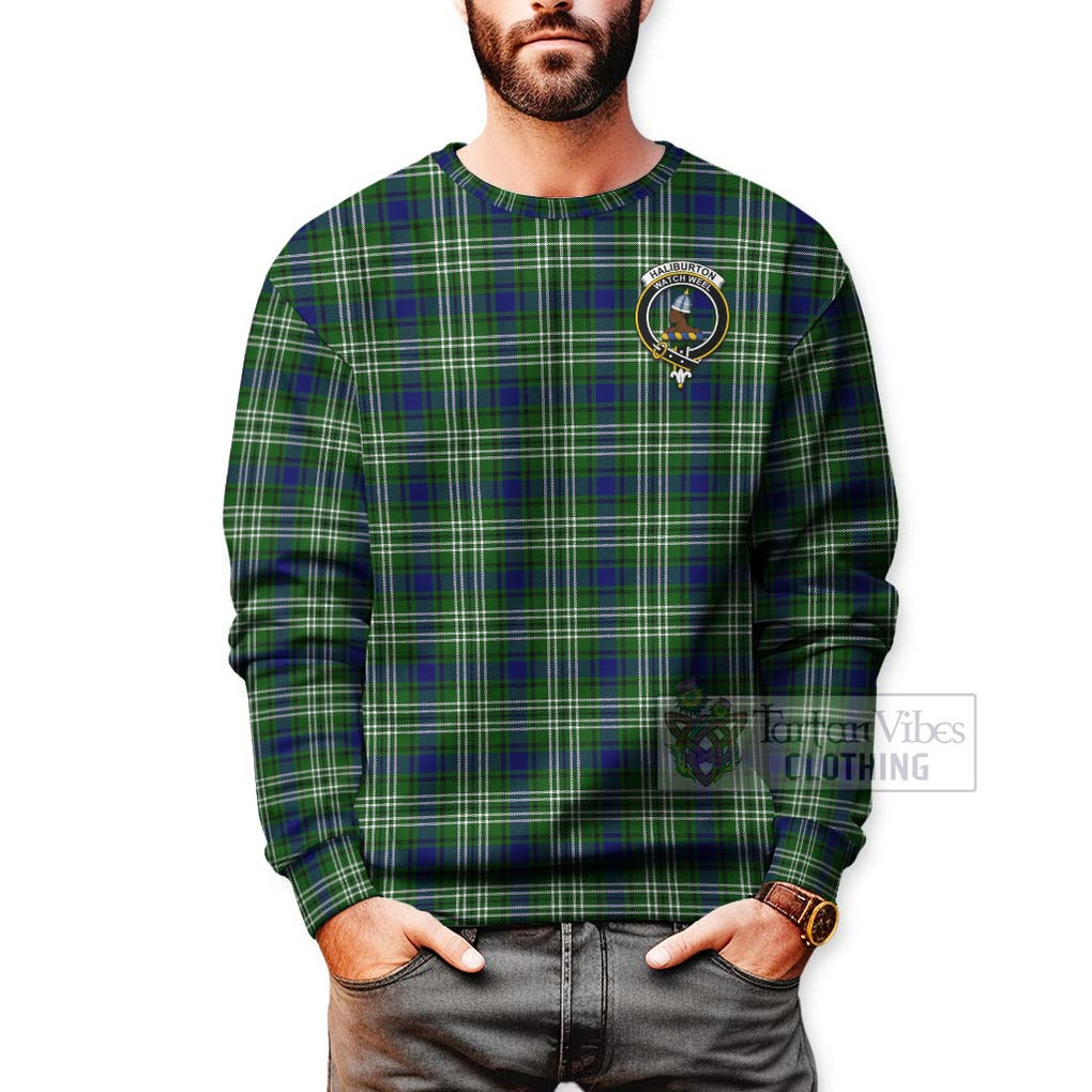 Haliburton Tartan Sweatshirt with Family Crest Celtic Skull Style - Tartan Vibes Clothing