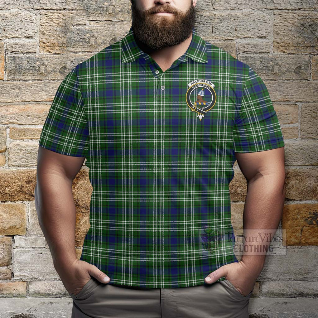 Haliburton Tartan Polo Shirt with Family Crest Celtic Skull Style - Tartan Vibes Clothing