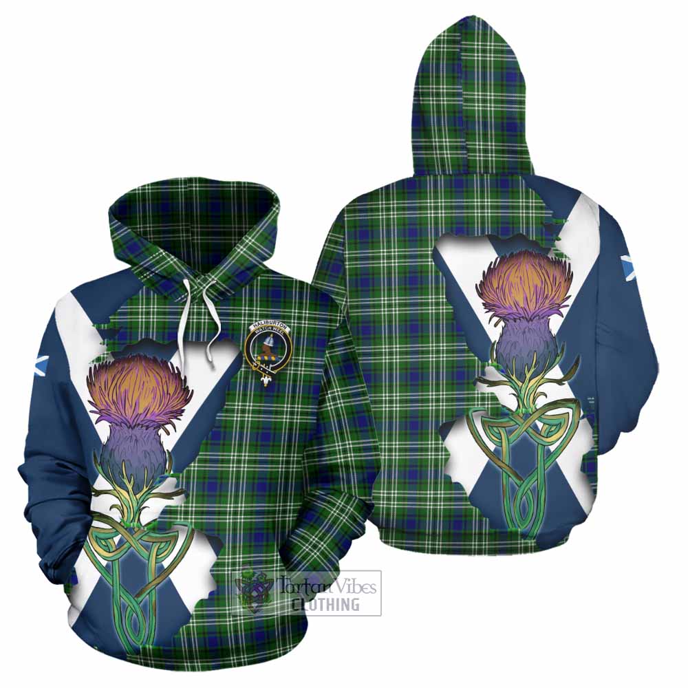Haliburton Tartan Family Crest Hoodie Scottish Thistle Celtic Inspired - Tartan Vibes Clothing