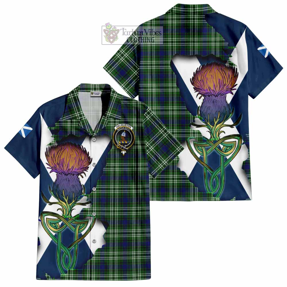 Haliburton Tartan Family Crest Hawaiian Shirt Scottish Thistle Celtic Inspired - Tartan Vibes Clothing