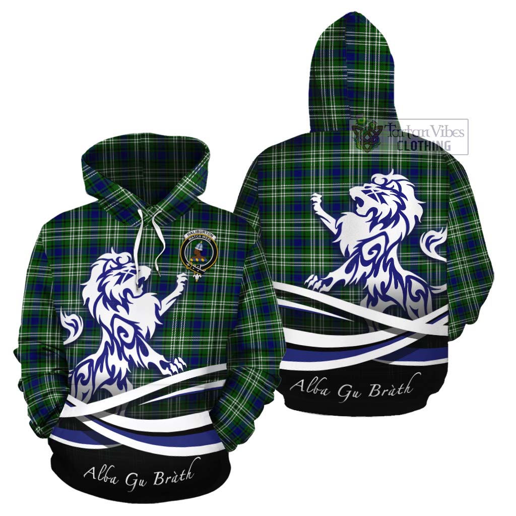 Haliburton Tartan Cotton Hoodie with Alba Gu Brath Regal Lion Emblem Zip Hoodie - Tartan Vibes Clothing