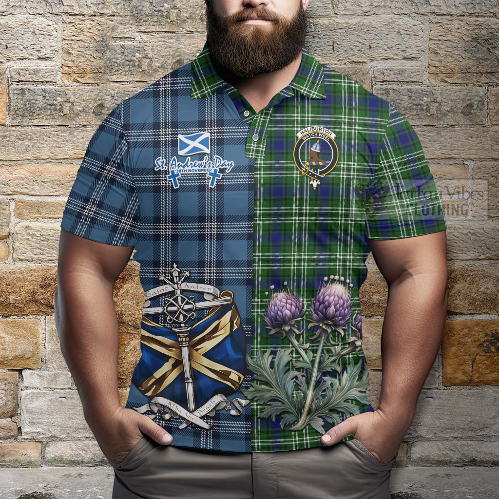 Haliburton Tartan Polo Shirt Happy St. Andrew's Day Half Tartan Style - Tartan Vibes Clothing