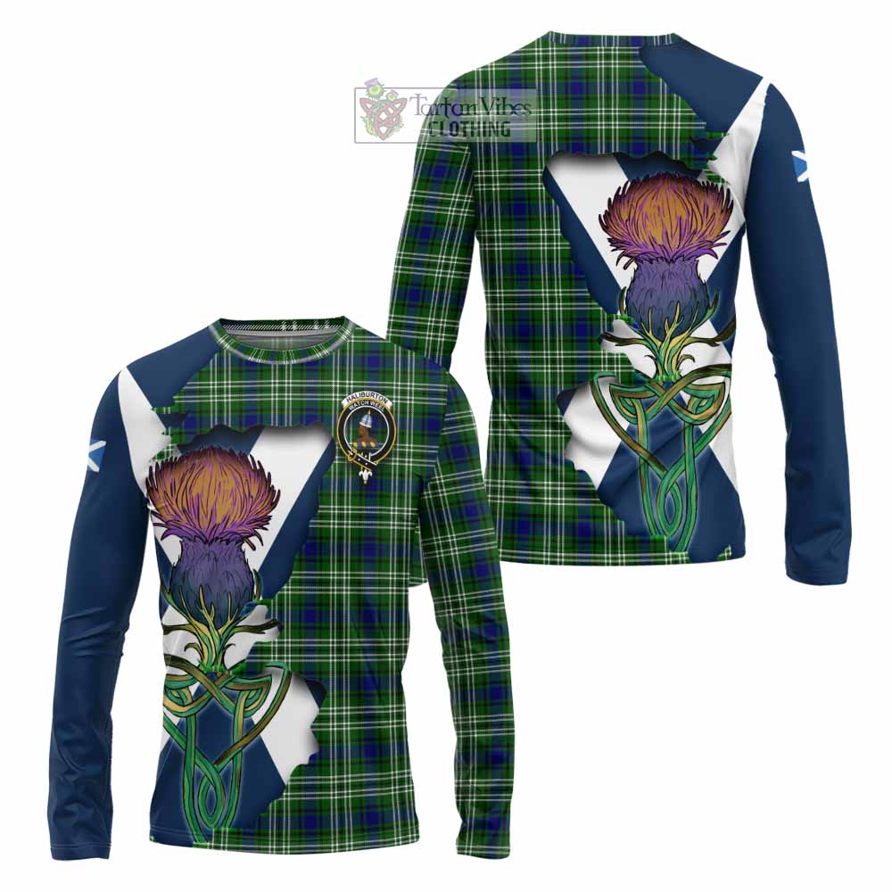 Haliburton Tartan Family Crest Long Sleeve T-Shirt Scottish Thistle Celtic Inspired - Tartan Vibes Clothing