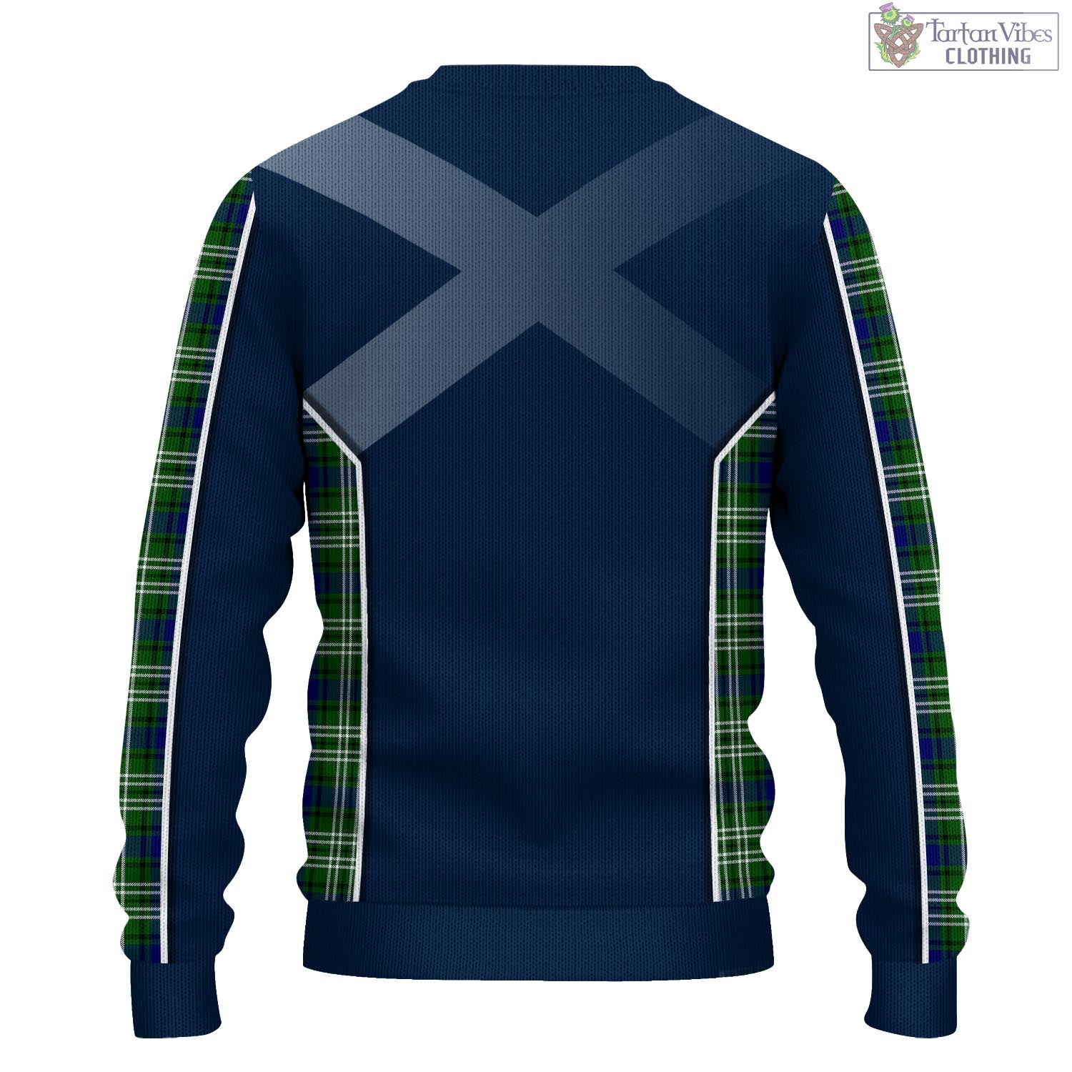 Haliburton Tartan Knitted Sweatshirt with Family Crest and Scottish Thistle Vibes Sport Style - Tartan Vibes Clothing