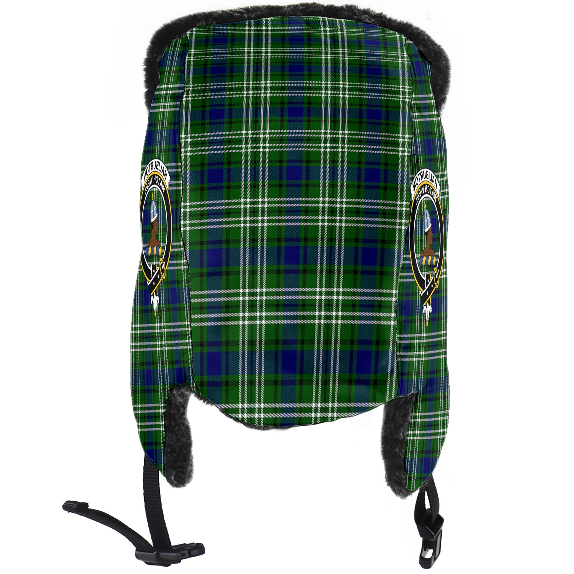 Haliburton Tartan Winter Trapper Hat with Family Crest - Tartan Vibes Clothing