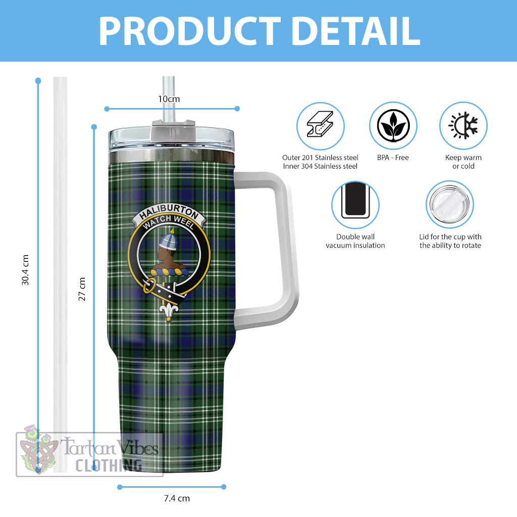 Haliburton Tartan Tumbler with Handle with Family Crest - Tartan Vibes Clothing