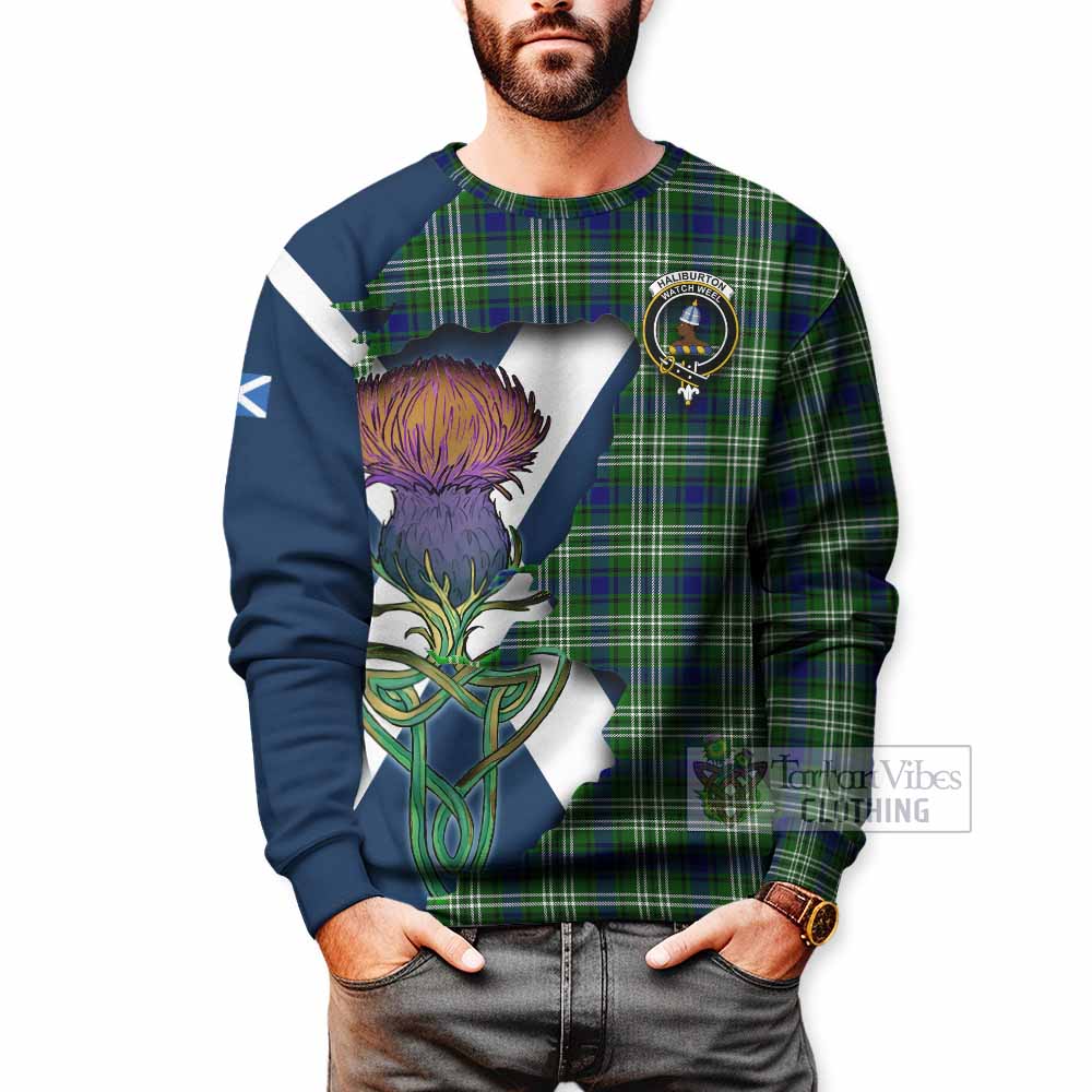 Haliburton Tartan Family Crest Sweatshirt Scottish Thistle Celtic Inspired - Tartan Vibes Clothing