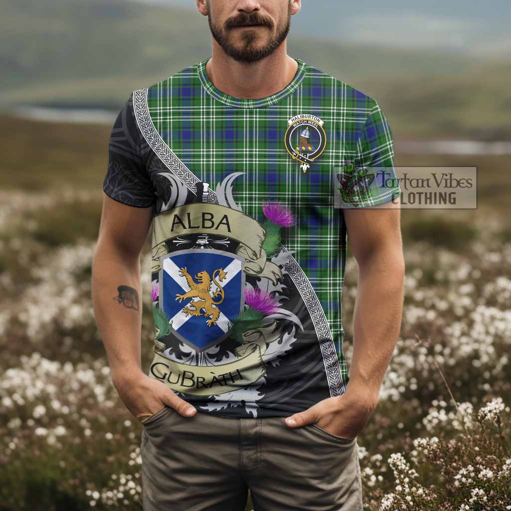 Haliburton Tartan Family Crest T-Shirt Lion Rampant Royal Thistle Shield Celtic Inspired - Tartan Vibes Clothing