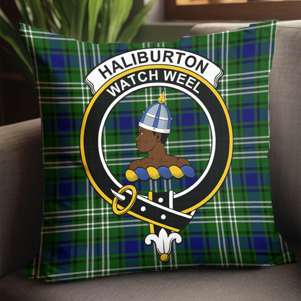 Haliburton Tartan Pillow Cover with Family Crest - Tartan Vibes Clothing