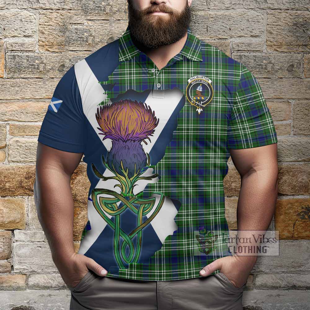Haliburton Tartan Family Crest Polo Shirt Scottish Thistle Celtic Inspired - Tartan Vibes Clothing