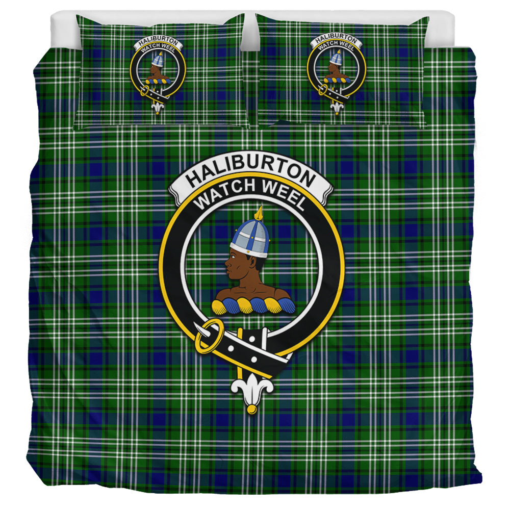 Haliburton Tartan Bedding Set with Family Crest UK Bedding Set UK Super King 104*94 inch - Tartan Vibes Clothing