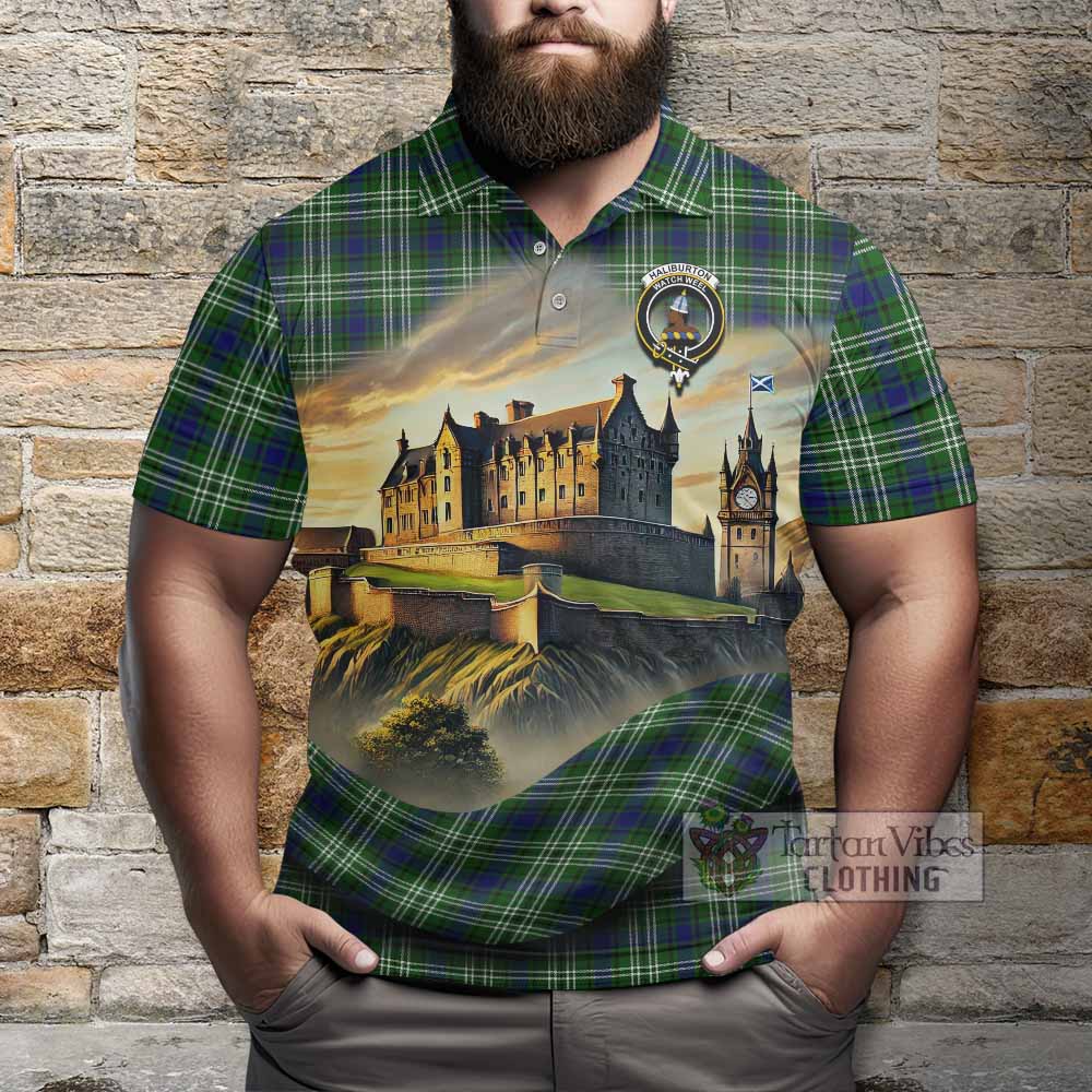 Haliburton Tartan Family Crest Polo Shirt with Scottish Ancient Castle Style - Tartan Vibes Clothing
