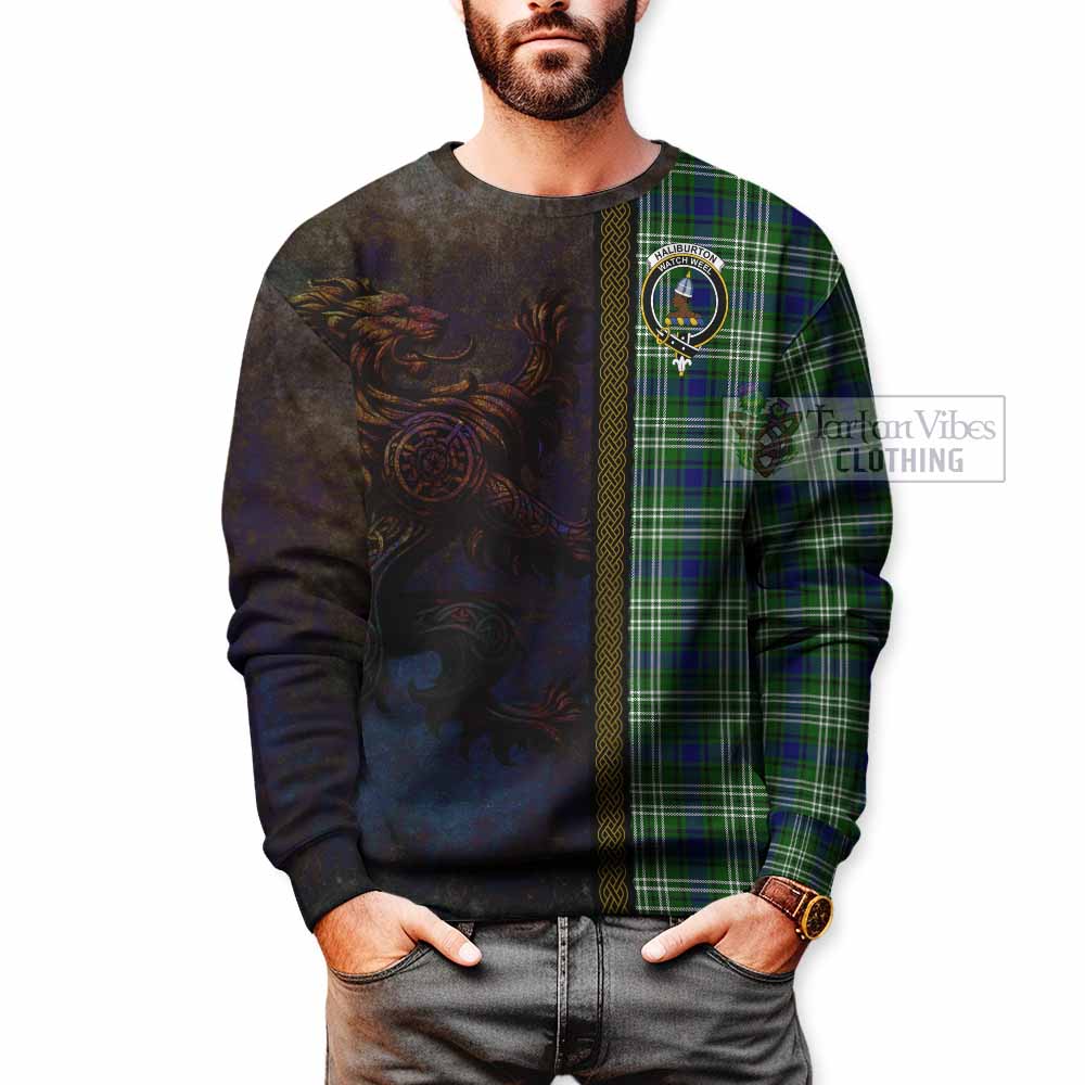 Tartan Vibes Clothing Haliburton Tartan Family Crest Sweatshirt Alba Gu Brath Be Brave Lion Ancient Style