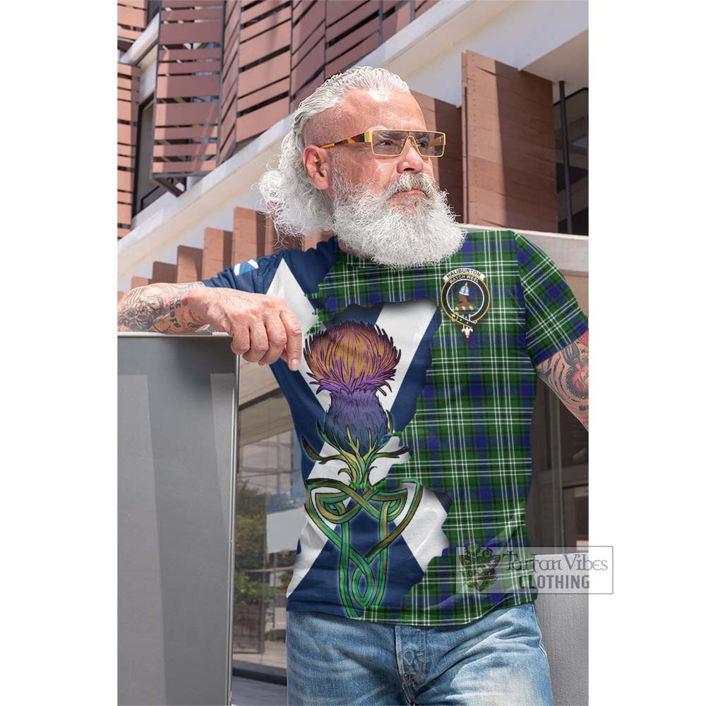 Haliburton Tartan Family Crest Cotton T-shirt Scottish Thistle Celtic Inspired - Tartan Vibes Clothing