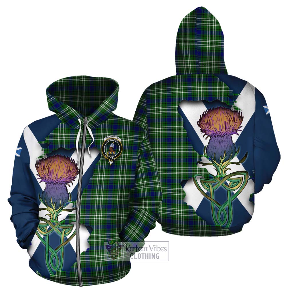 Haliburton Tartan Family Crest Cotton Hoodie Scottish Thistle Celtic Inspired Zip Hoodie - Tartan Vibes Clothing