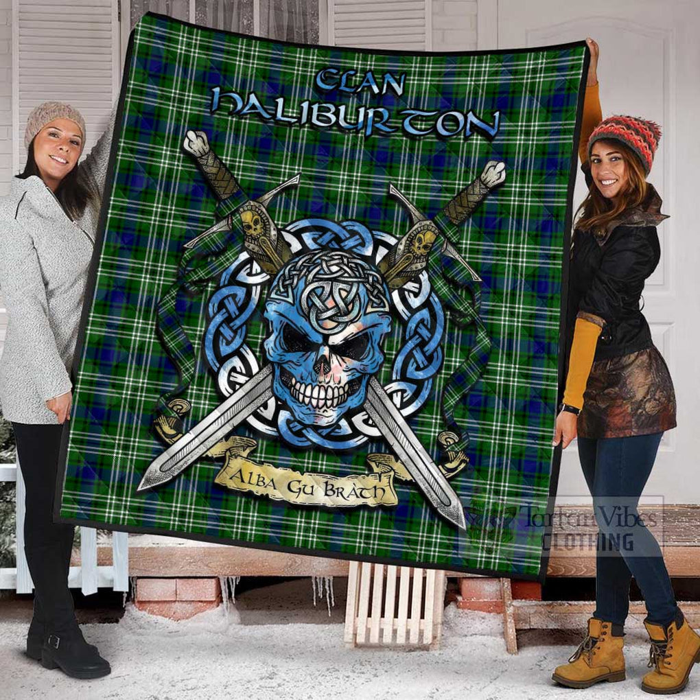 Haliburton Tartan Quilt with Celtic Skull Alba Gu Brath Style - Tartan Vibes Clothing
