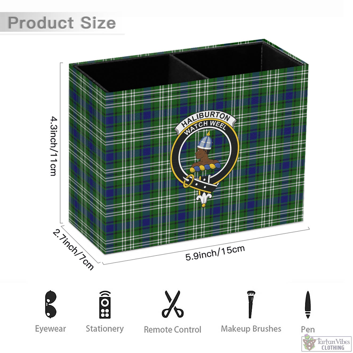 Haliburton Tartan Pen Holder with Family Crest - Tartan Vibes Clothing