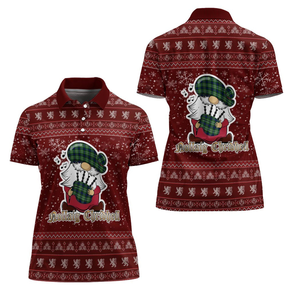 Haliburton Clan Christmas Family Polo Shirt with Funny Gnome Playing Bagpipes Women's Polo Shirt Red - Tartanvibesclothing