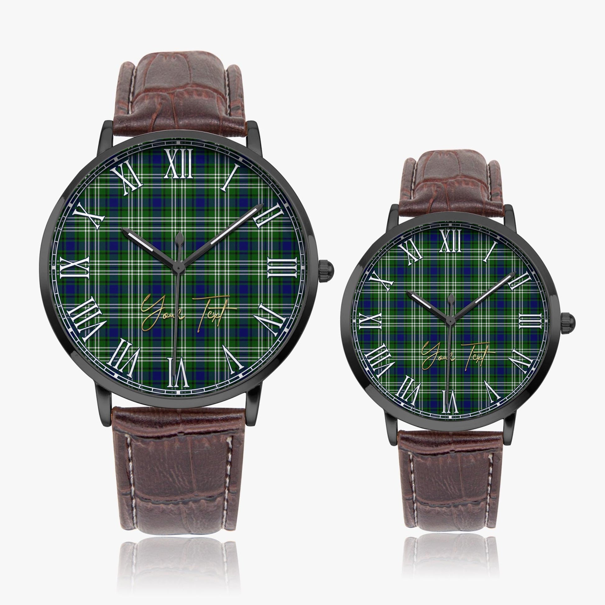 Haliburton Tartan Personalized Your Text Leather Trap Quartz Watch - Tartan Vibes Clothing