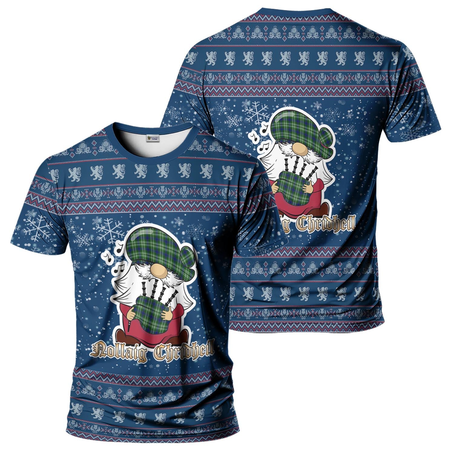 Haliburton Clan Christmas Family T-Shirt with Funny Gnome Playing Bagpipes Kid's Shirt Blue - Tartanvibesclothing
