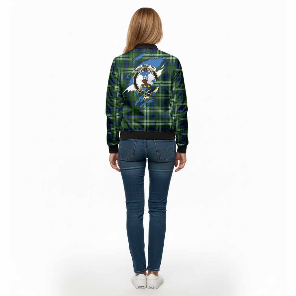 Haliburton Clan Crest In Me Tartan Bomber Jacket Scotland Flag Style