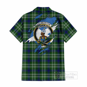 Haliburton Clan Crest In Me Tartan Cotton Hawaiian Shirt Scotland Flag Style