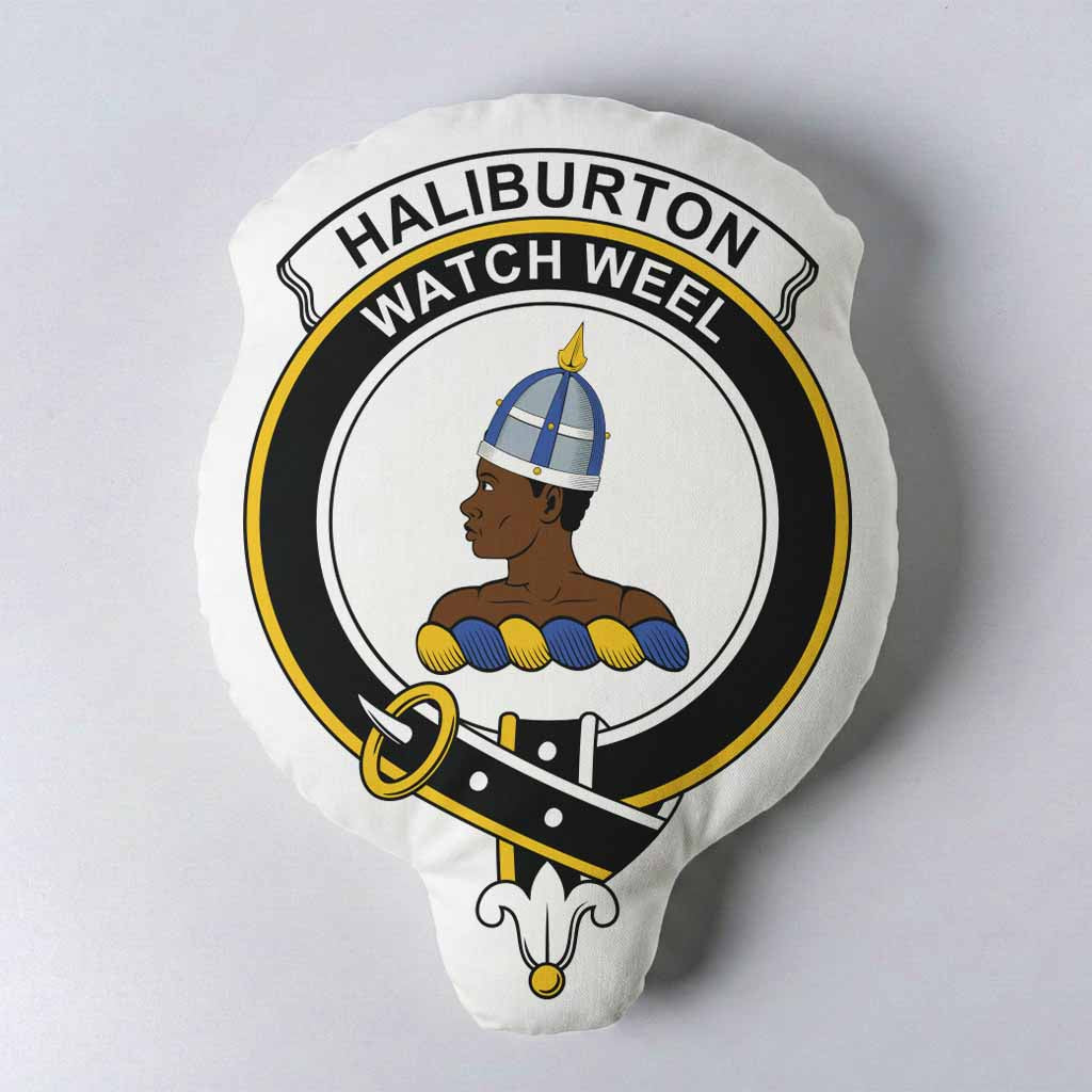 Haliburton Clan Crest Shaped Throw Pillow, Scottish Clan Badge Decorative Pillow