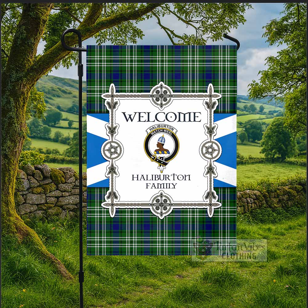Haliburton Family Crest Tartan Welcome Garden Flag Saltire Harmony Style - Tartan Vibes Clothing