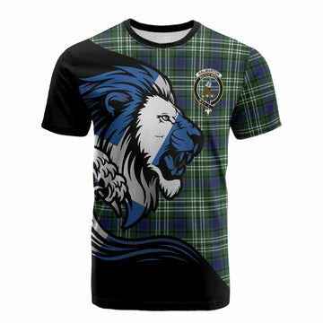 Haliburton Tartan Crest Cotton T-shirt Scottish Golden Lions Wave Flow