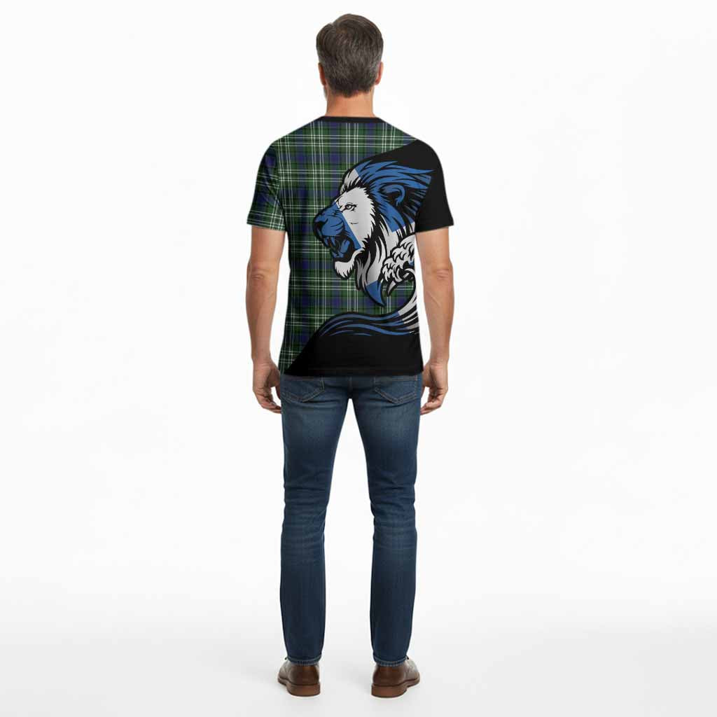 Haliburton Tartan Crest Cotton T-shirt Scottish Golden Lions Wave Flow