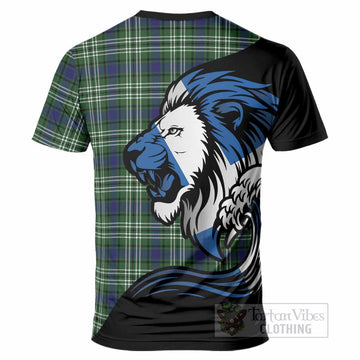 Haliburton Tartan Crest T-Shirt Scottish Golden Lions Wave Flow