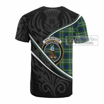 Haliburton Tartan Family Crest Cotton T-shirt Celtic Scottish Thistle Floral - Tartan Vibes Clothing