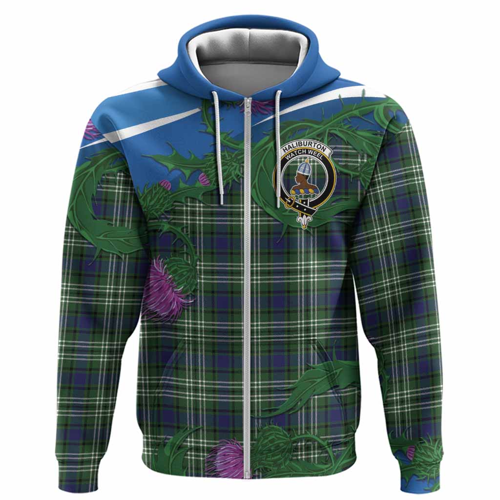 Haliburton Tartan Family Crest Hoodie Thistle in Minimalism