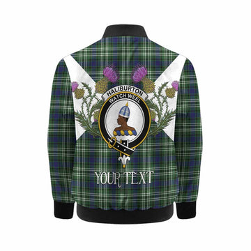 Haliburton Tartan Family Crest Kid Bomber Jacket Scottish Burns Night Thistle Floral