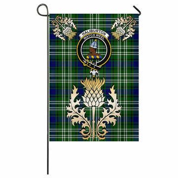 Haliburton Tartan Garden Flag with Golden Regal Scottish Thistle Emblem - Tartan Vibes Clothing