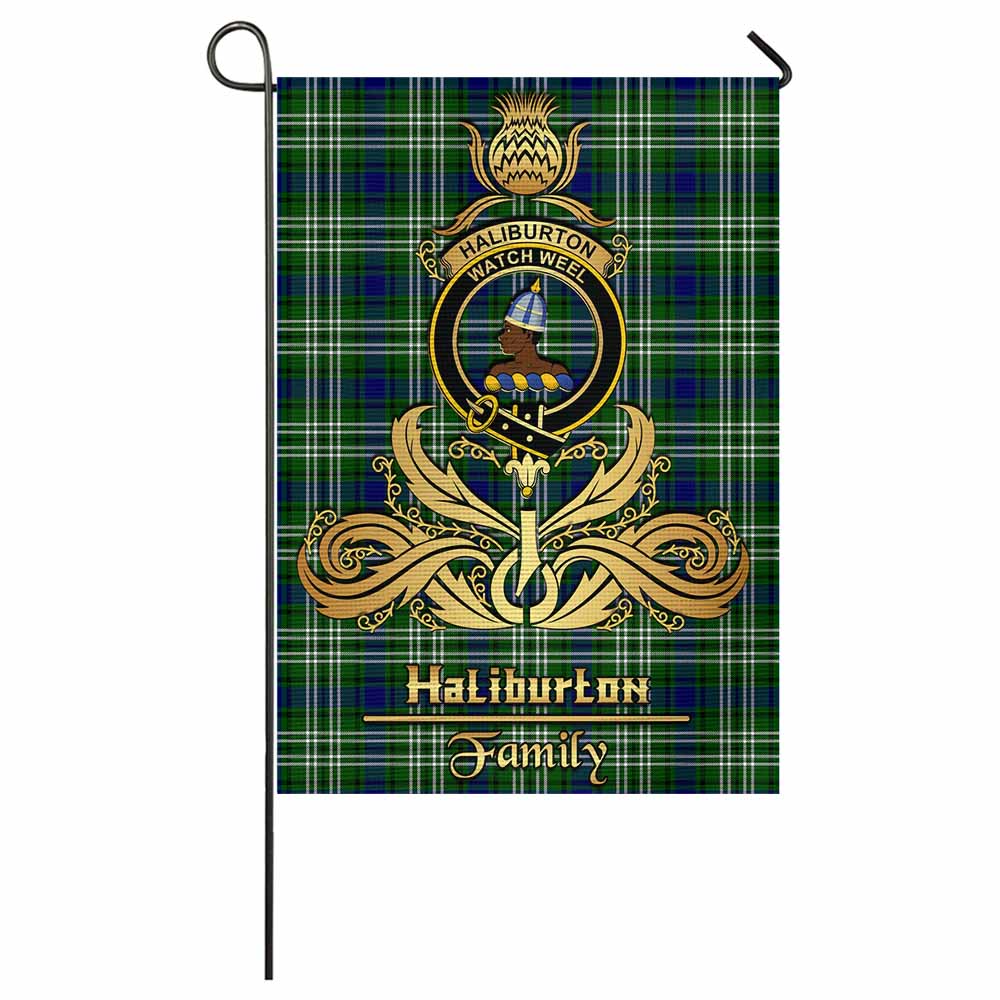 Haliburton Tartan Garden Flag with Highland Thistle Cherish Family Crest Style - Tartan Vibes Clothing