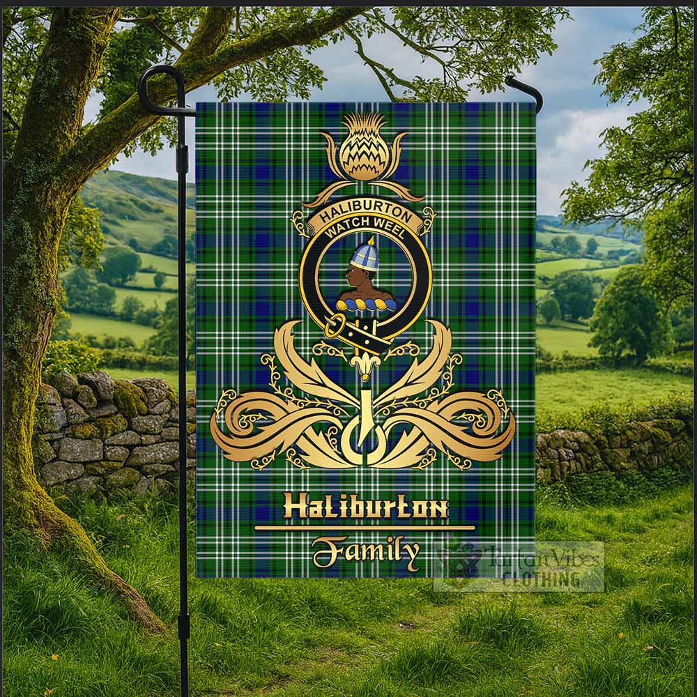 Haliburton Tartan Garden Flag with Highland Thistle Cherish Family Crest Style - Tartan Vibes Clothing