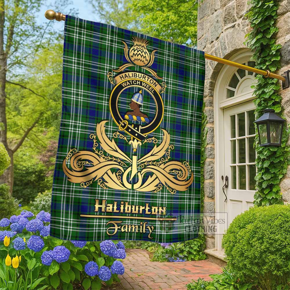 Haliburton Tartan Garden Flag with Highland Thistle Cherish Family Crest Style - Tartan Vibes Clothing